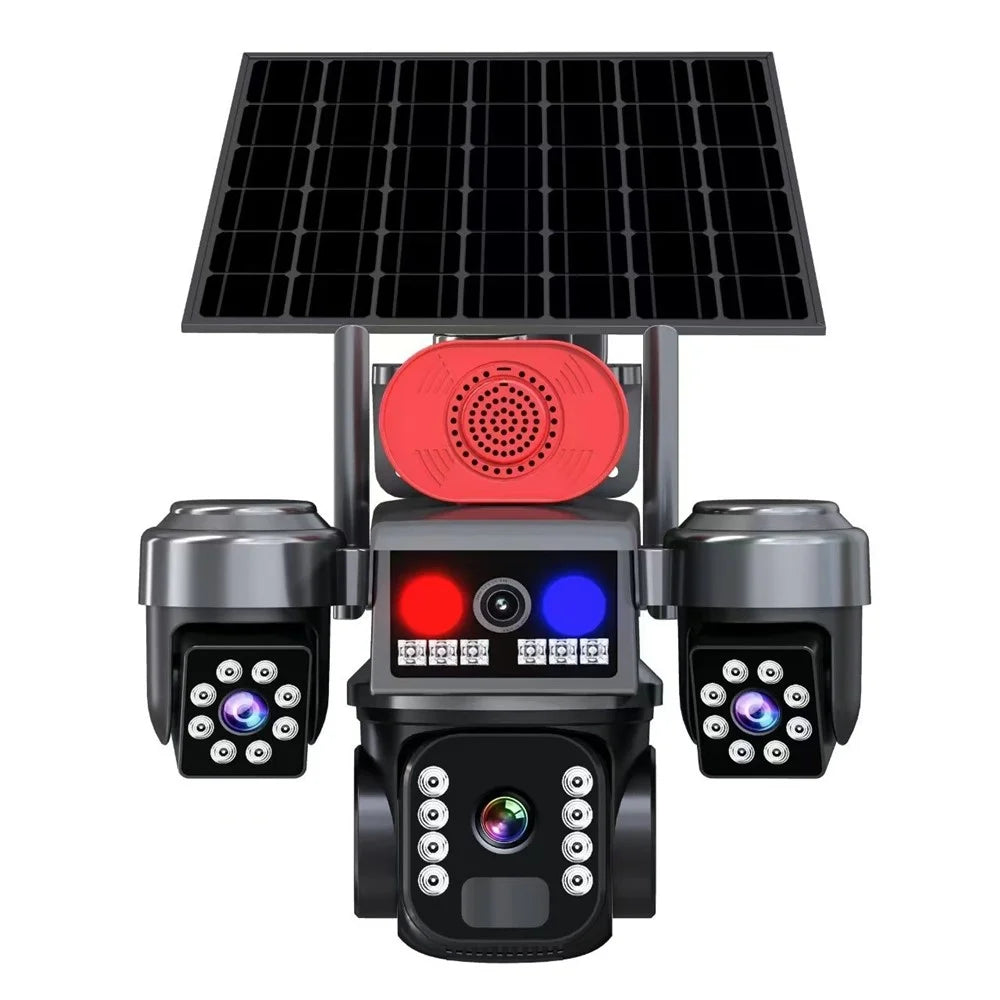WiFi Solar Powered 3-Lens PTZ Security Camera 2MP+2MP+2MP 360 Degree Surveillance Camera for Outdoor - 1
