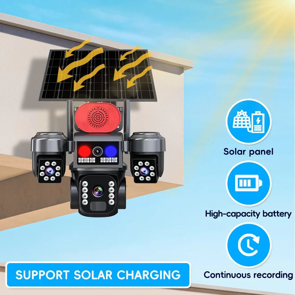 WiFi Solar Powered 3-Lens PTZ Security Camera 2MP+2MP+2MP 360 Degree Surveillance Camera for Outdoor - 3