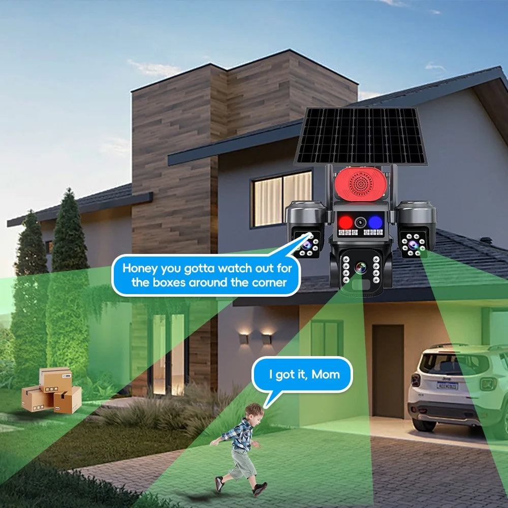 WiFi Solar Powered 3-Lens PTZ Security Camera 2MP+2MP+2MP 360 Degree Surveillance Camera for Outdoor - 4