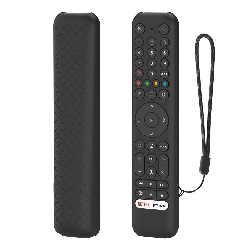 Silicone Case for TCL RC716 / RC833 GUB1 Remote Control Shockproof Anti-Slip Diamond Texture Protective Cover with Lanyard - Black - 1