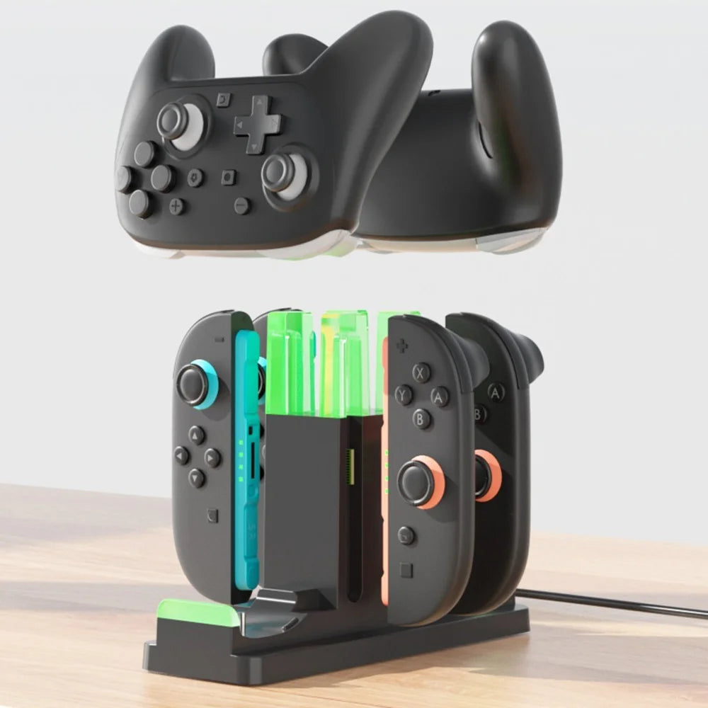 IPLAY HBS-2862 For Nintendo Switch 2/Switch 2 Pro/Switch Pro 6 in 1 Charging Dock Joy-Con Controller Charging Base - Black - 6