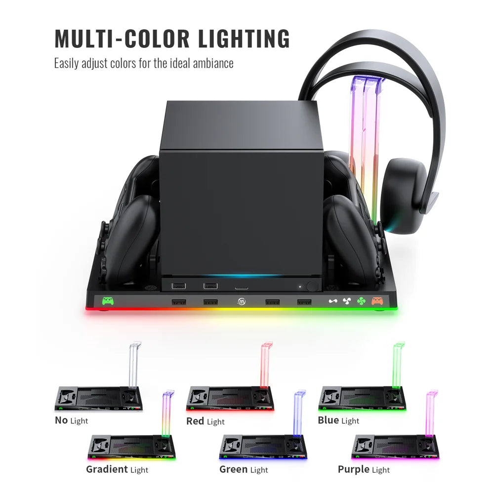 JYS-SDM003 For Steam Machine/Steam Controller Multi-function Charging Dock Headset Storage RGB Cooling Fan Stand - Black - 7