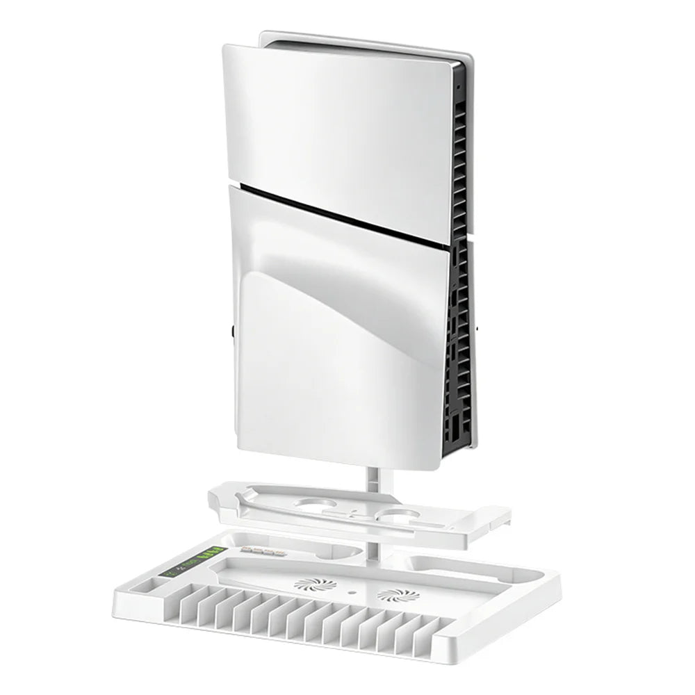 IPLAY HBP-534 Cooling Stand for Sony PlayStation 5/5 Pro/5 Slim Digital/Disc Version Dual Controller Charging Station with Fan Headset Holder - White - 6