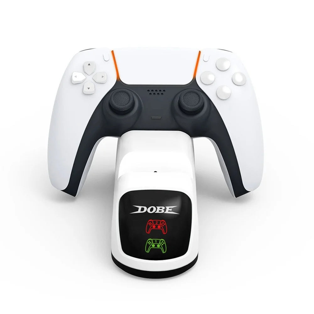 DOBE TP5-0515B DC5.3V 3A Gamepad Power Adapter Charger Station Dual Charging Dock with Indicator for PS5 Controller - White/Black - 3