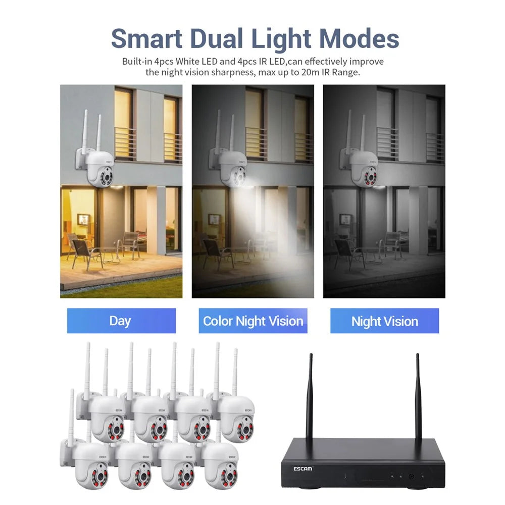 ESCAM WNK718 3MP Smart Home Security Camera NVR Set 8Pcs Wifi IP Cameras Outdoor Video CCTV Cameras Surveillance System - US Plug - 6