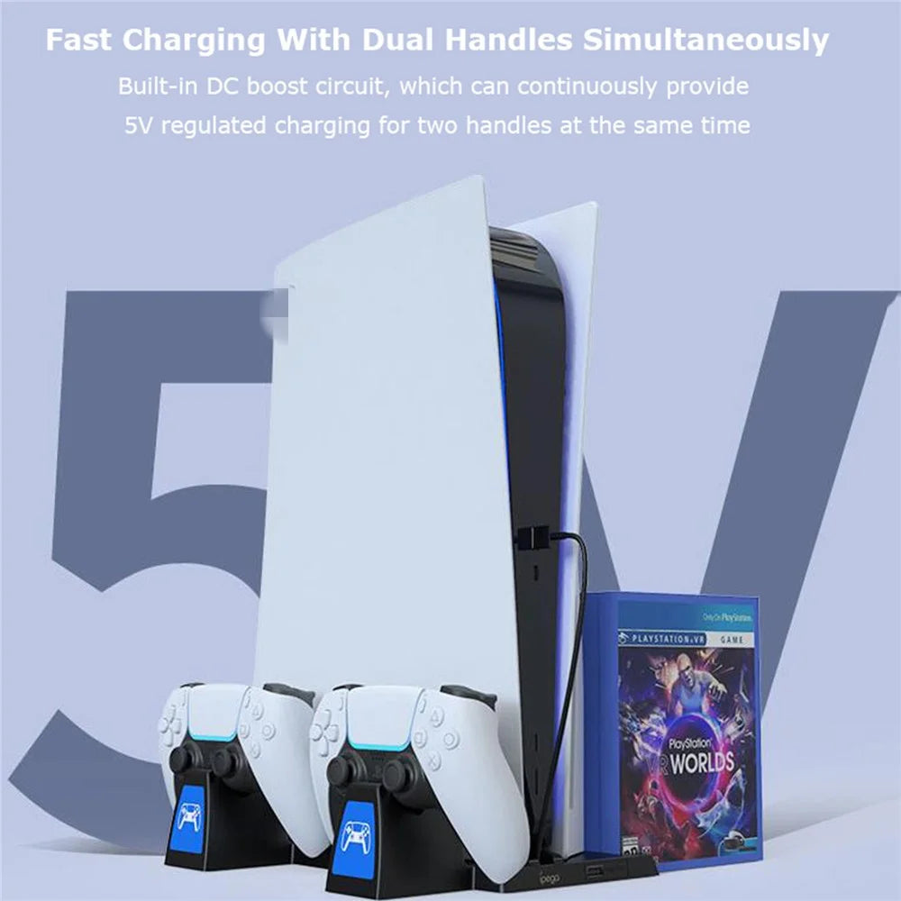 IPEGA PG-5009 Multifunctional Vertical Charging Dock Game Controller Charging Stand Storage Holder with Headset Hook Game Disc Container for PS5 - 3