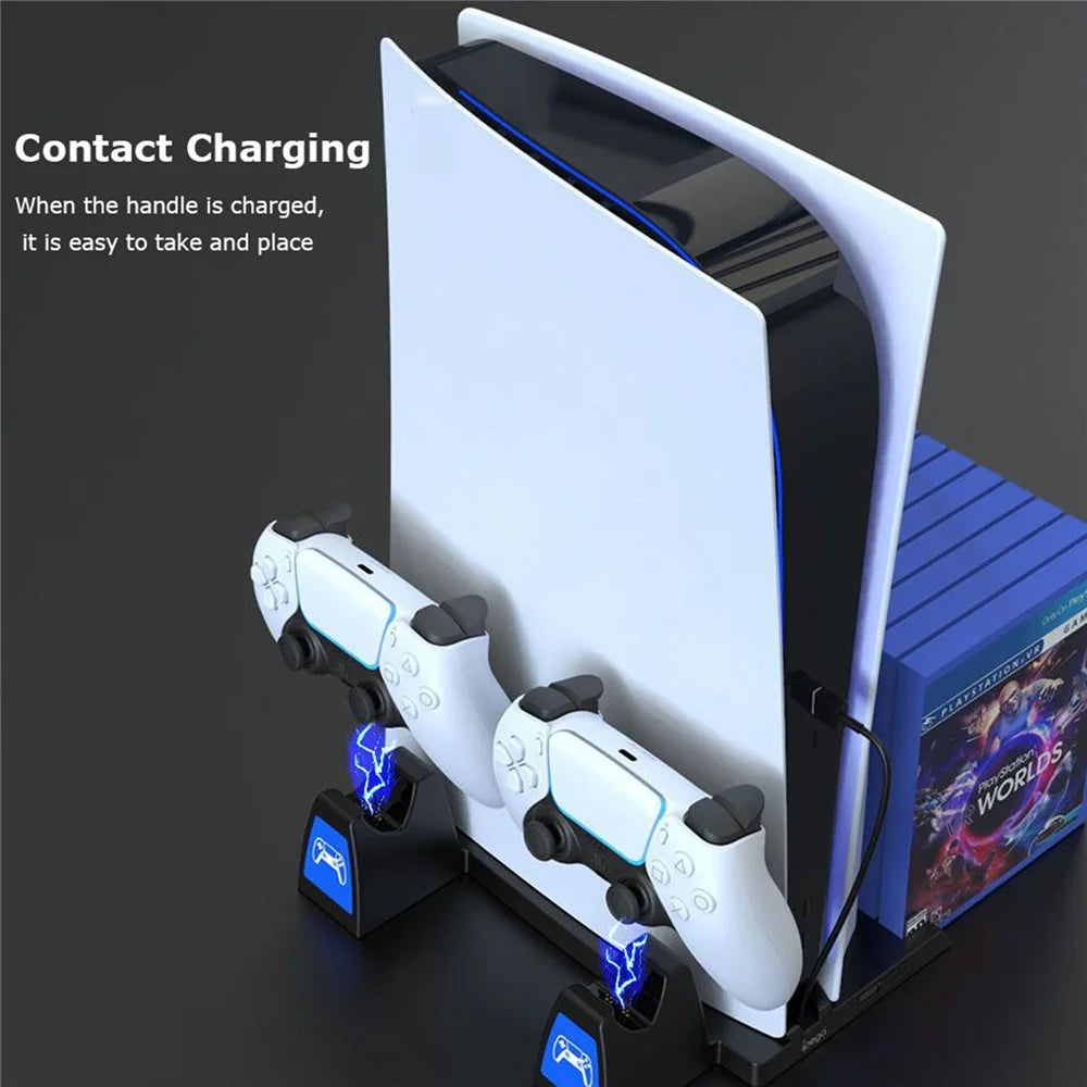 IPEGA PG-5009 Multifunctional Vertical Charging Dock Game Controller Charging Stand Storage Holder with Headset Hook Game Disc Container for PS5 - 4