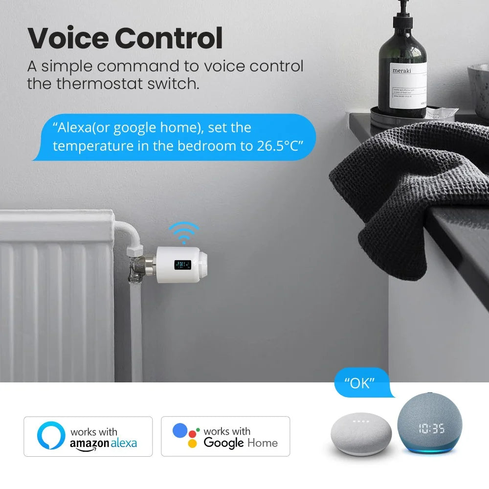 TRV07-wifi Tuya APP Smart WiFi Thermostat LCD Screen Programmable Voice Control TRV Radiator Valve - 3