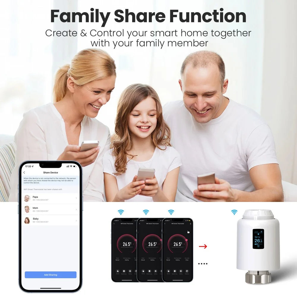 TRV07-wifi Tuya APP Smart WiFi Thermostat LCD Screen Programmable Voice Control TRV Radiator Valve - 7