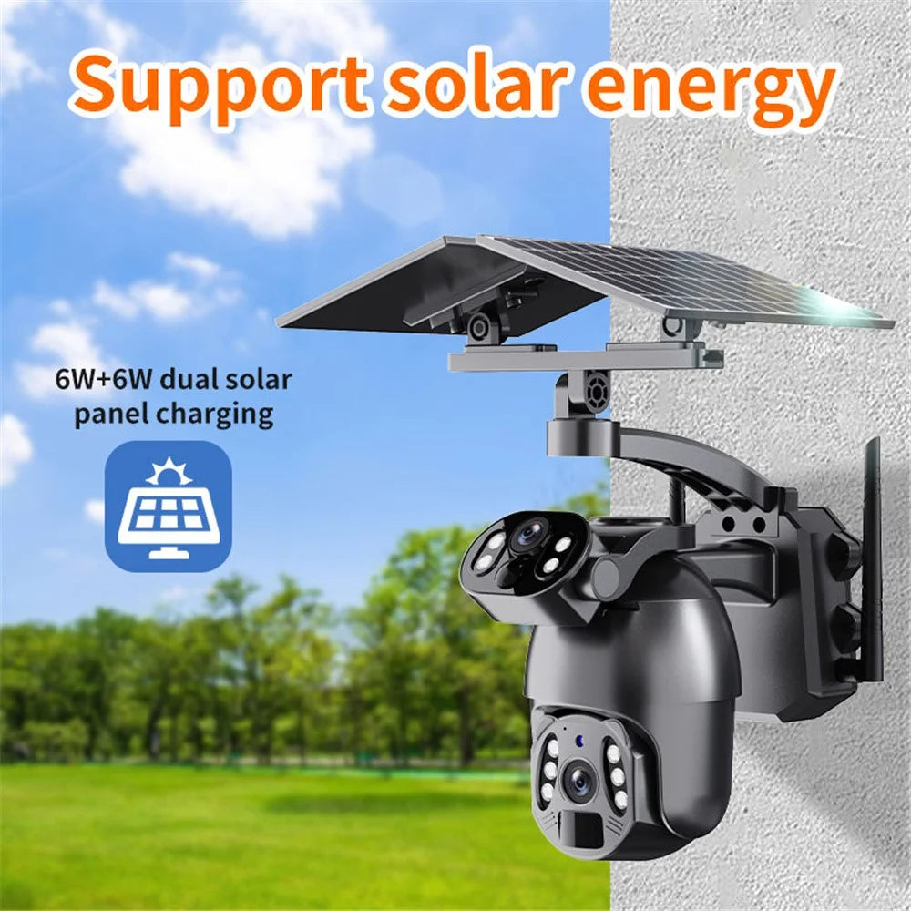 Q6 Max 6MP HD Full-Color Night Vision Camera, 4G EU Version Dual-Lens Solar-Powered Camera - Black - 7