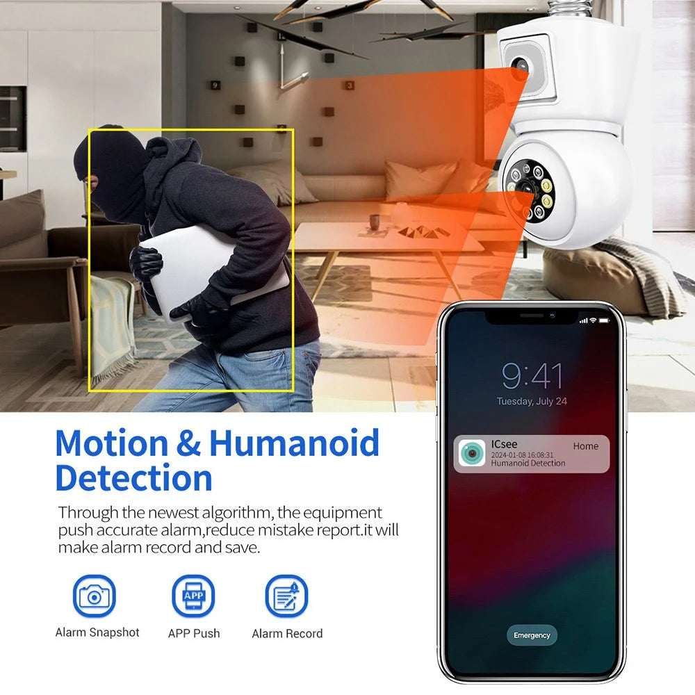 ESCAM QF202 E27 2x2MP Dual Lens Dual Screen Security Camera Two-Way Voice Motion Detection WiFi Camera - 5
