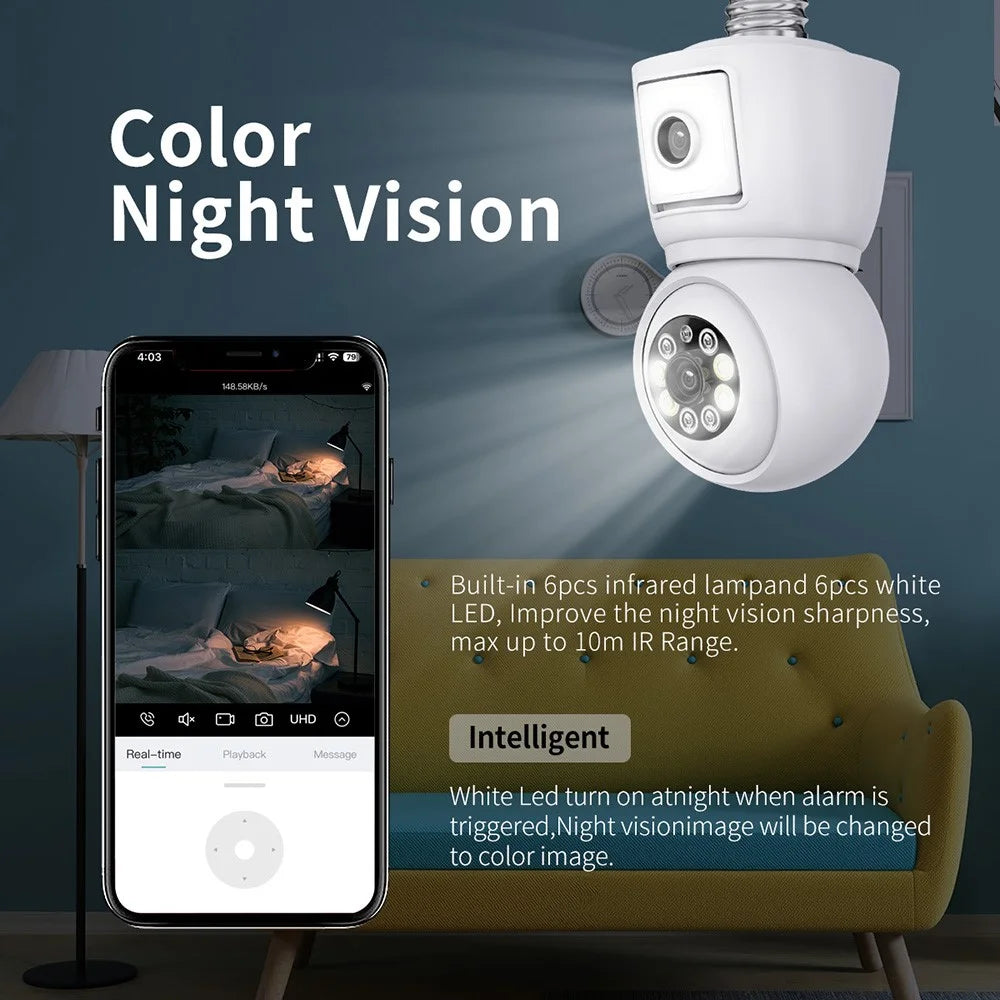 ESCAM QF202 E27 2x2MP Dual Lens Dual Screen Security Camera Two-Way Voice Motion Detection WiFi Camera - 6