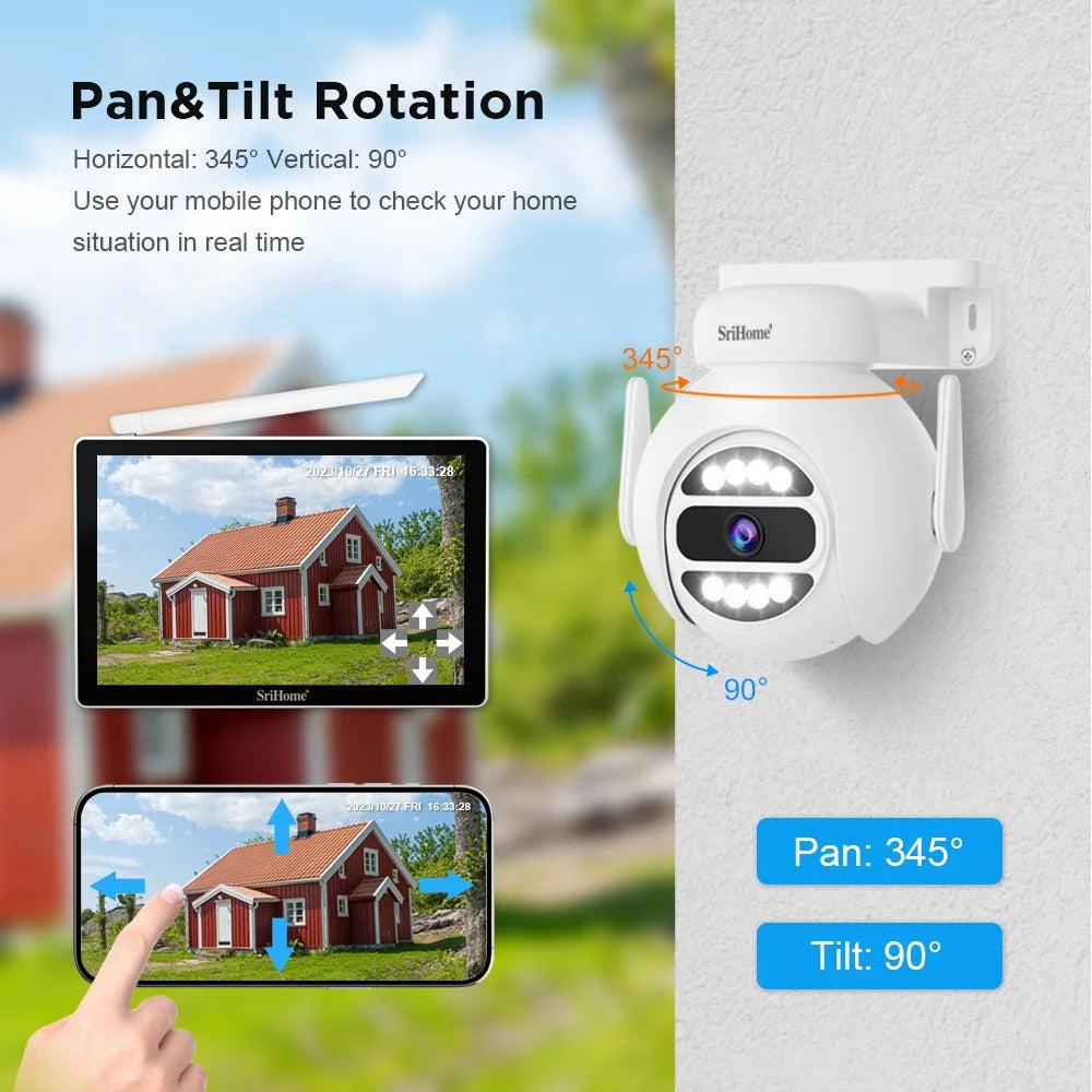 SRIHOME NVS010+IPC047 10.1 Inch LCD Screen IP66 Waterproof 8CH WiFi NVR 5MP HD CCTV Camera Kit - US Plug - 3