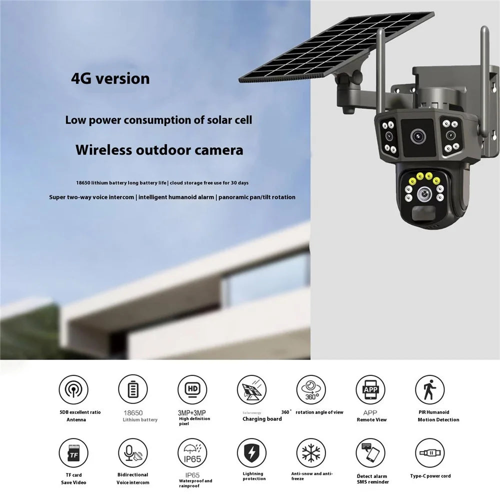 Q38 4G Version Outdoor HD Night Vision Security Camera Two-Way Audio Multi-Screen Solar Camera - 2
