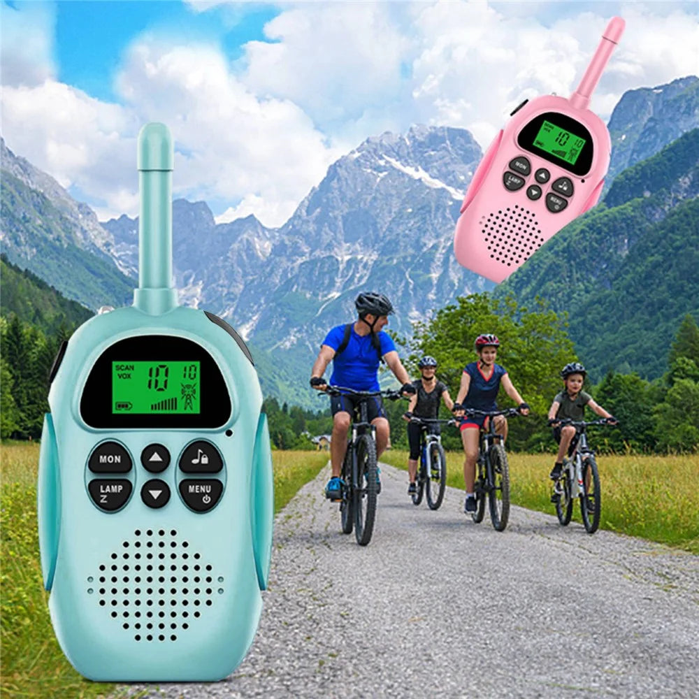 2Pcs DJ100 Children Walkie Talkie Toys Kids Interphone Mini Handheld Transceiver 3KM Range UHF Radio with Lanyard - Blue+Blue - 4