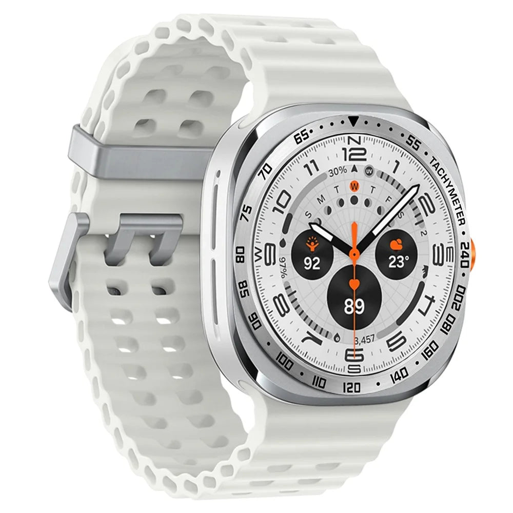 Type E for Samsung Galaxy Watch Ultra 47mm Bezel Ring Stainless Steel Bezel Loop Adhesive Cover - Silver / Black Characters - 1