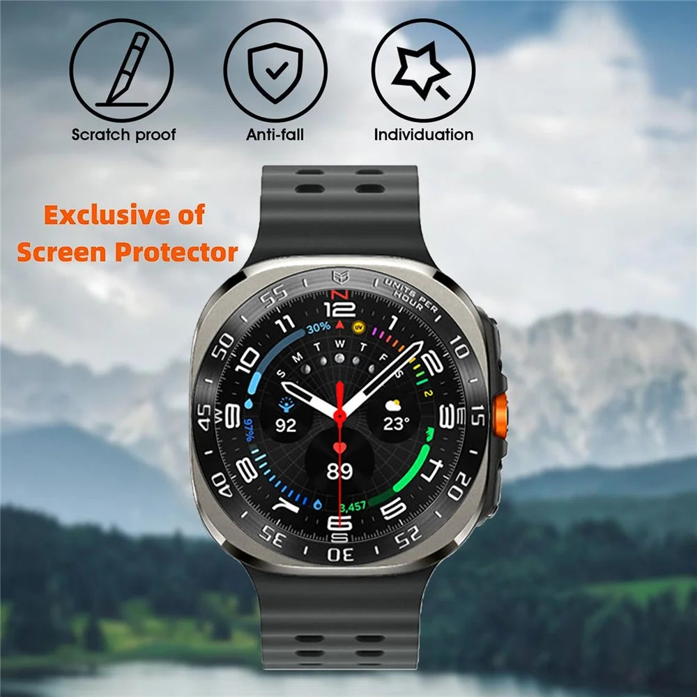 Type E for Samsung Galaxy Watch Ultra 47mm Bezel Ring Stainless Steel Bezel Loop Adhesive Cover - Silver / Black Characters - 2
