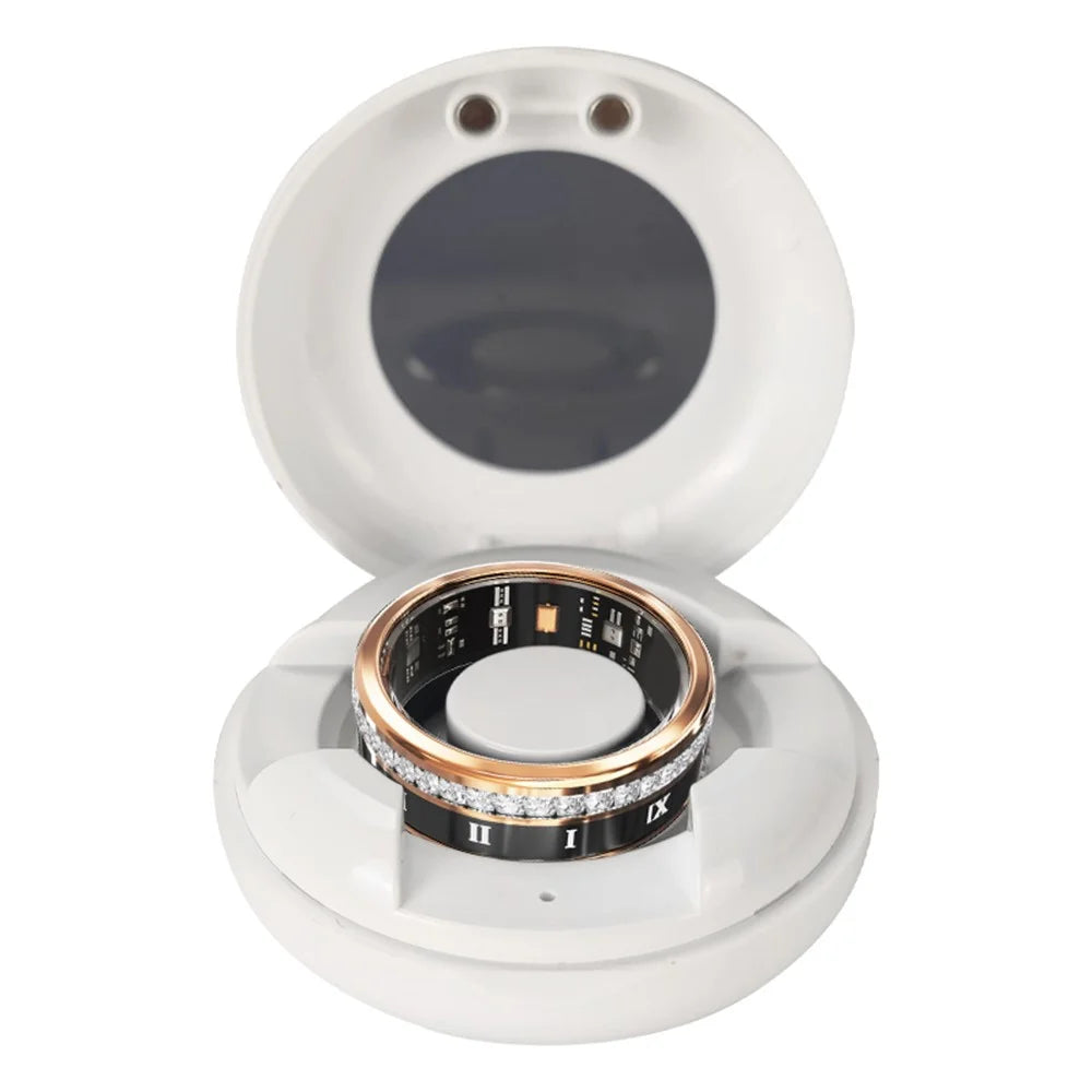 Darings Bluetooth-compatible Health Monitoring Smart Ring Rhinestone Decor Finger Ring, with Charging Case - Gold / Size 8 - 2