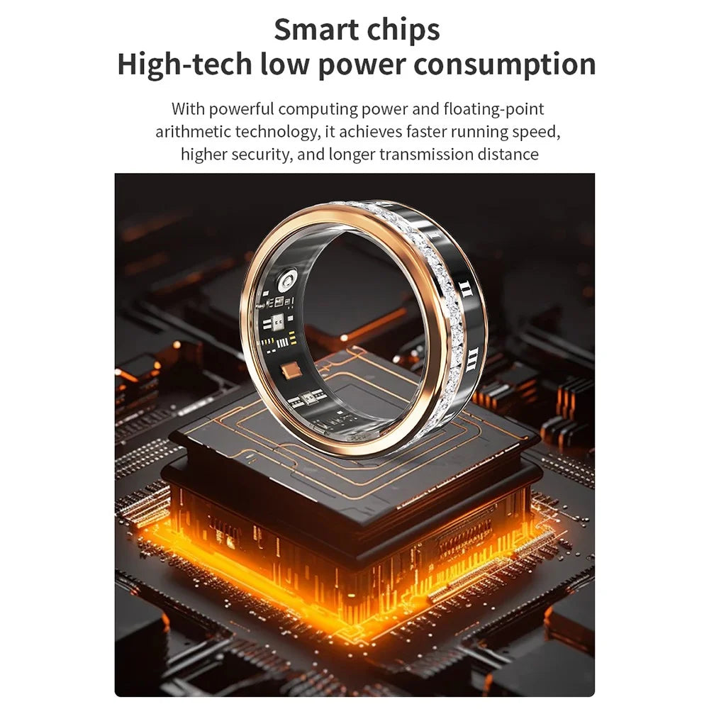 Darings Bluetooth-compatible Health Monitoring Smart Ring Rhinestone Decor Finger Ring, Magnetic Charging Cable - Gold / Size 8 - 3