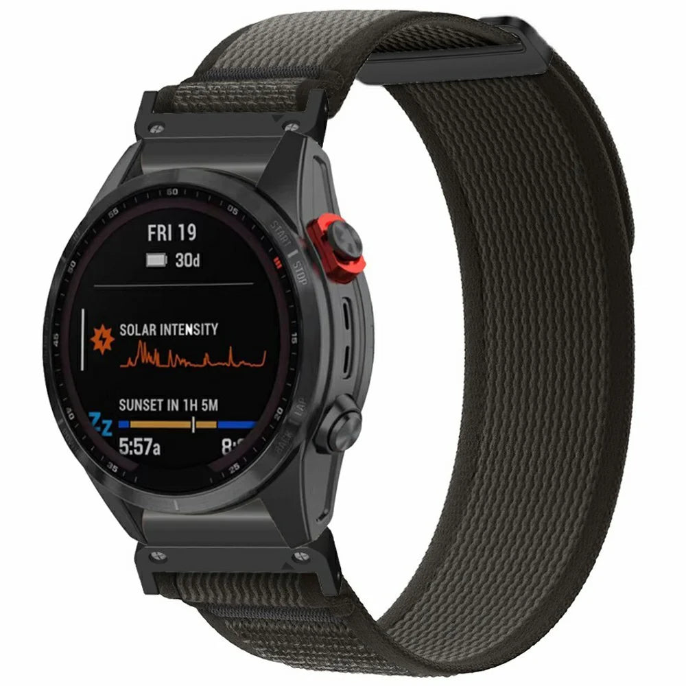 Watch Band for Garmin Fenix 7 / 6 / 5 Replacement Nylon Adjustable Loop Fastener Strap - Black+Black - 2