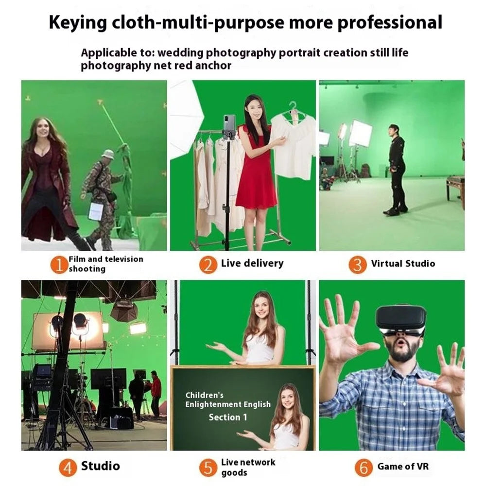 2 x 3m Photography Backdrop Set with 4 Clips Polyester Background Screen for Studio / Live Streaming - Green - 6