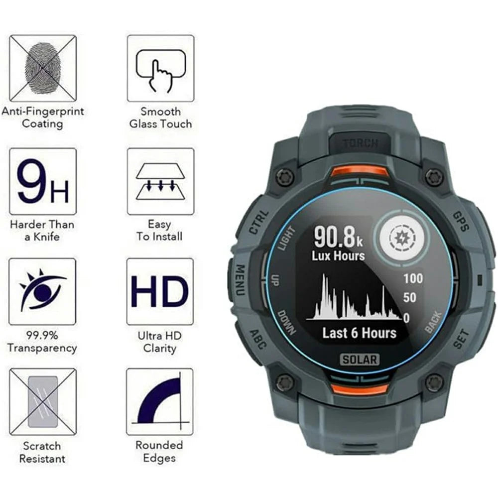 3Pcs For Garmin Instinct 3 Solar 50mm Tempered Glass Screen Protector HD Clear Watch Screen Film - 2