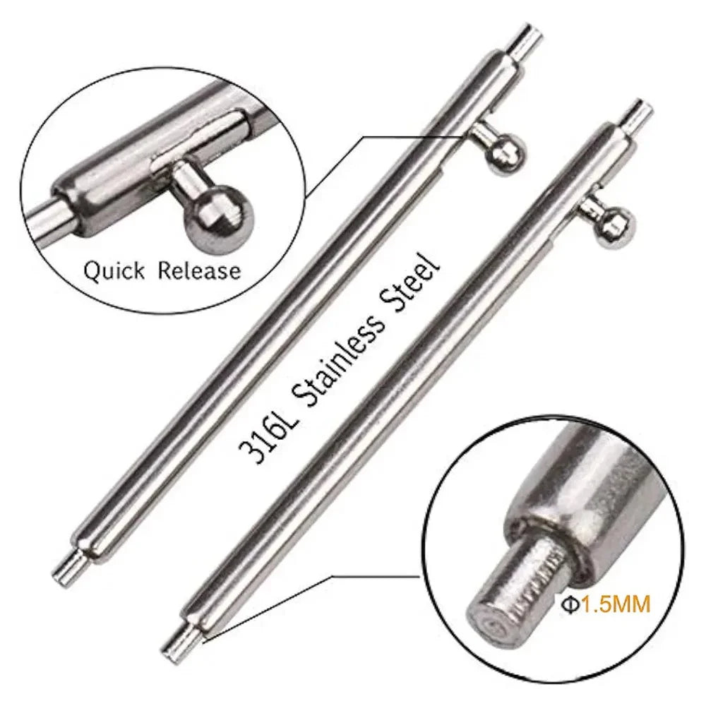 12mm 1 Pair Stainless Steel Watch Spring Bars + 1 Pair Quick Release Straight Pin Set Watch Band Connector - Silver - 4