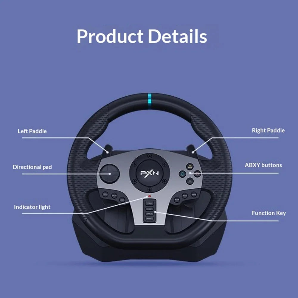 PXN V9 Racing Steering Wheel Set for Sony PlayStation 4 / 3 / Nintendo Switch / Xbox One with Manual Shifter 3-Pedal Panel - Black - 6