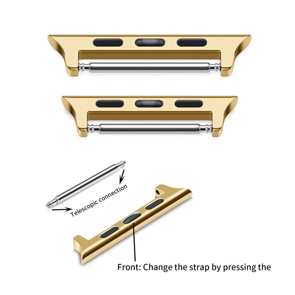 1 Pair Watch Connector for Apple Watch Series 9 8 7 41mm/6 5 4 SE (2023) SE (2022) SE 40mm/3 2 1 38mm , 20mm Stainless Steel Adapter - Gold - 2