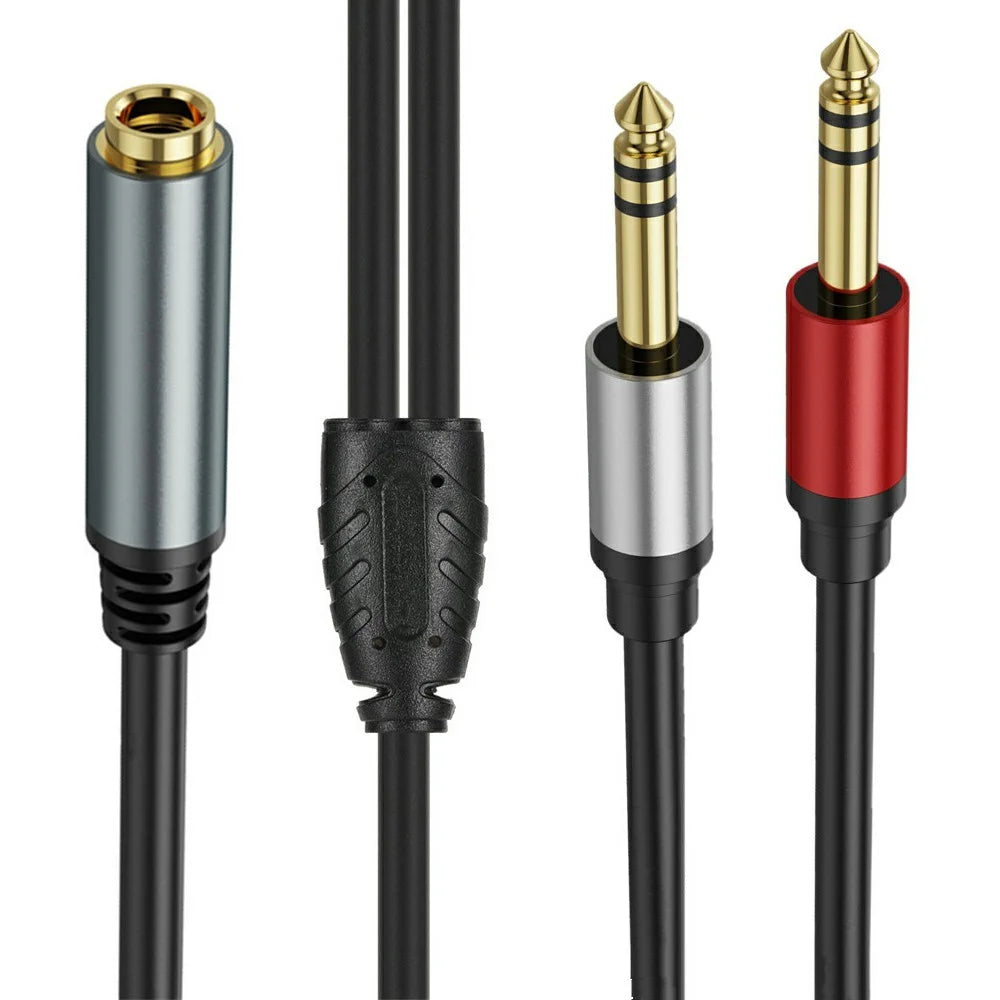 0.3m 6.35mm Female Jack to 2x 1 / 4 Inch Male Plug Stereo Audio Adapter Speaker Y Splitter Cable - 1