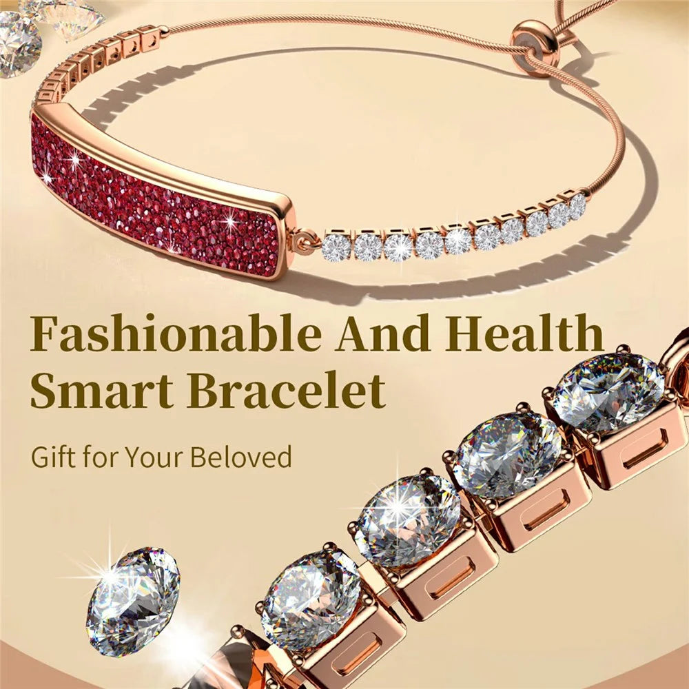 B5 Smart Bracelet for Women Fashion Rhinestone Inlaid Fitness Tracker Health Monitor Wristband, with Red Rope Chain - Green - 3