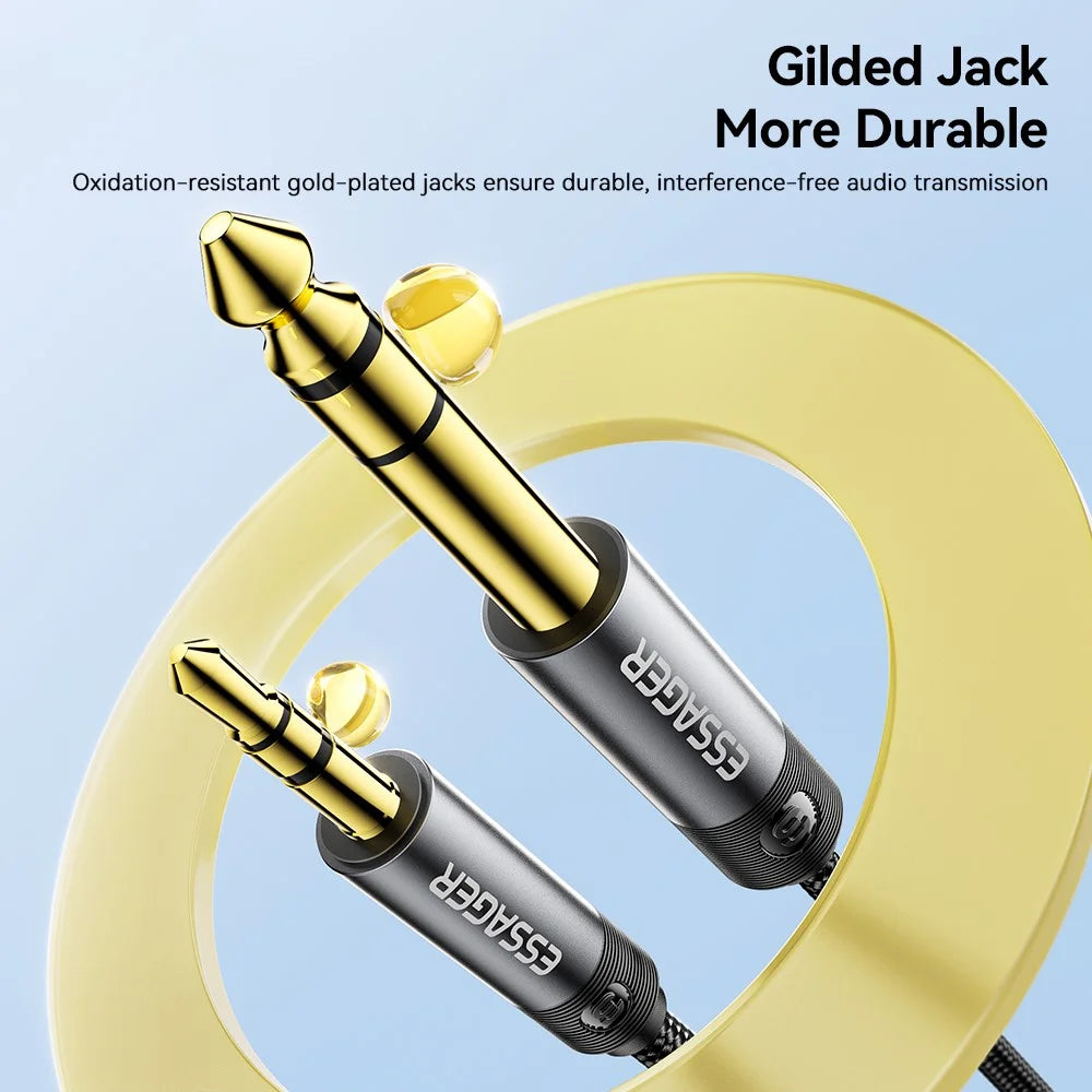 ESSAGER 2m HD Sound Braided Cord 3.5mm Male to 6.5mm Male Audio Adapter Cable with Gold Plated Connector - Grey - 7