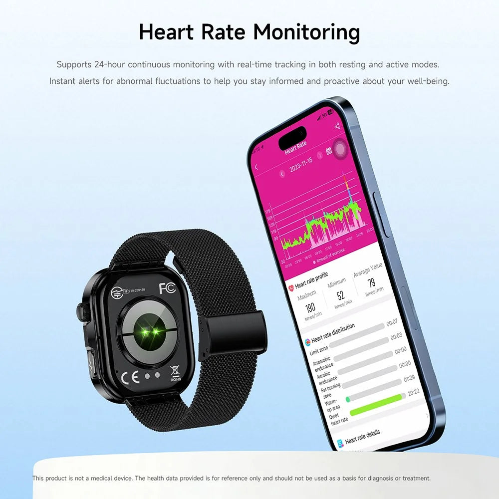 GE52 Smart Watch 1.88 Inch HD Screen ECG Heart Health Monitor Bluetooth-compatible Calling Fitness Tracker - Black Silicone Strap - 7