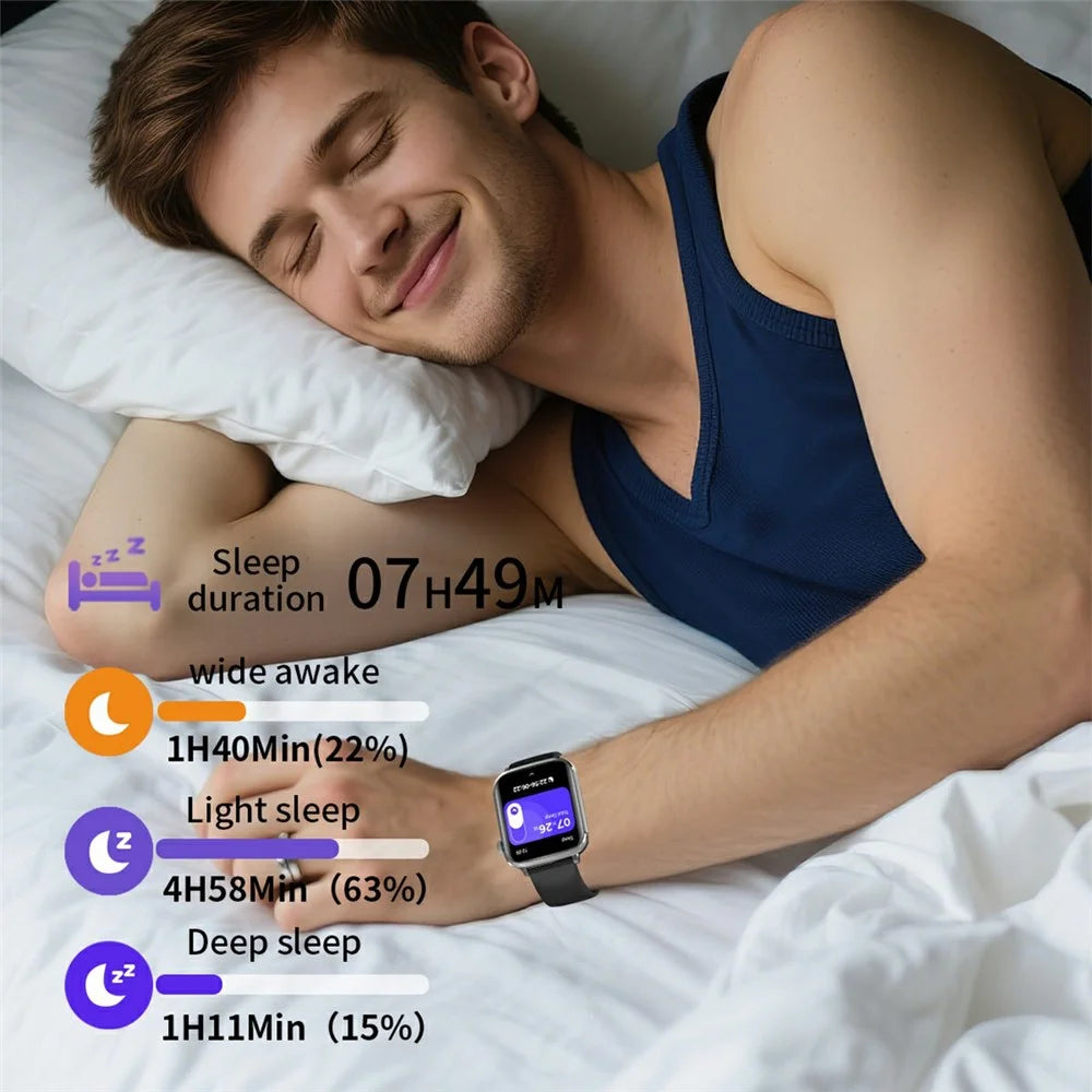 V82 Smart Watch 1.85 Inch AMOLED HD Display Fitness Health Bracelet with BT Calling, Silicone Strap - Black - 7