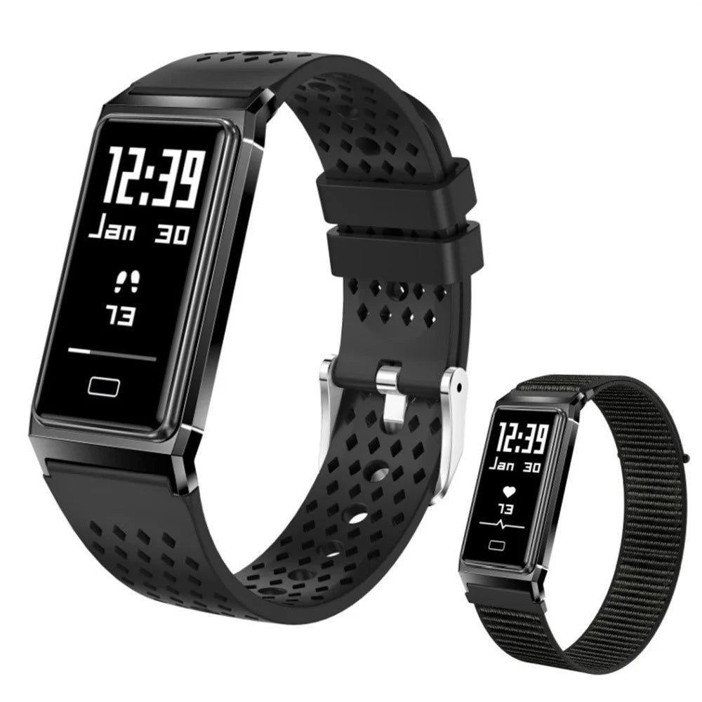 B11 Ultra Thin Smart Wristband with Silicone / Nylon Straps Fitness Tracker 0.96 Inch OLED Heart Rate Blood Oxygen IPX8 Waterproof Sleep Monitor Bracelet - Black - 1