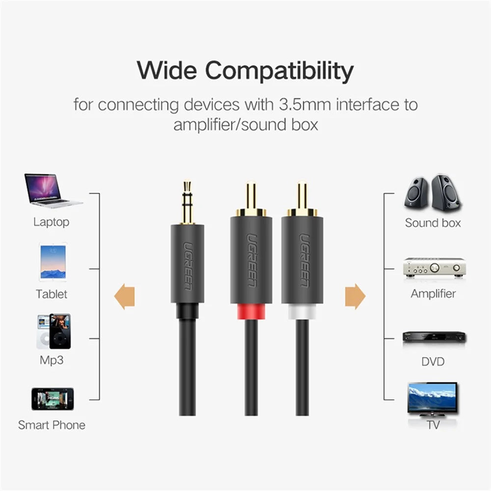 UGREEN 10514 10-Meter RCA Y Splitter Stereo Audio Cable Male Type 3.5mm to 2RCA Audio Adapter for Smartphones/Speakers/Tablets/HDTV/MP3 Players - 4