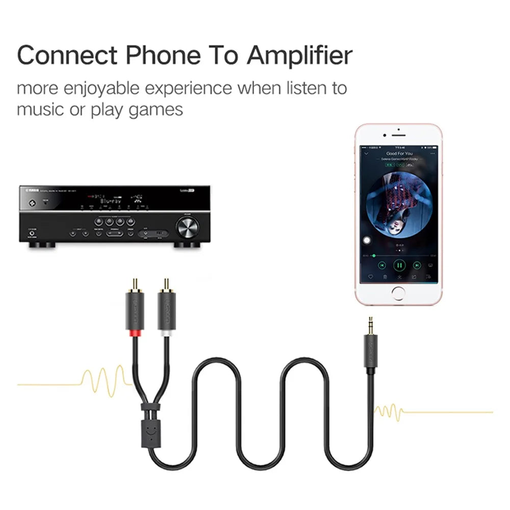 UGREEN 10514 10-Meter RCA Y Splitter Stereo Audio Cable Male Type 3.5mm to 2RCA Audio Adapter for Smartphones/Speakers/Tablets/HDTV/MP3 Players - 6