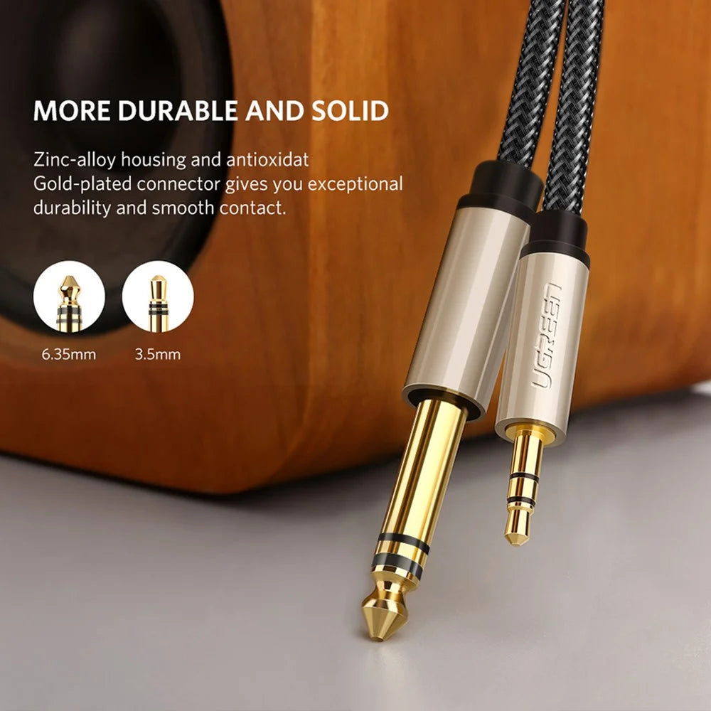 UGREEN 40805 3-Meter 3.5mm TRS to 6.35mm TS Male Straight AUX Cable Audio Adapter for Cellphones/Amplifiers/Home Theater - 3