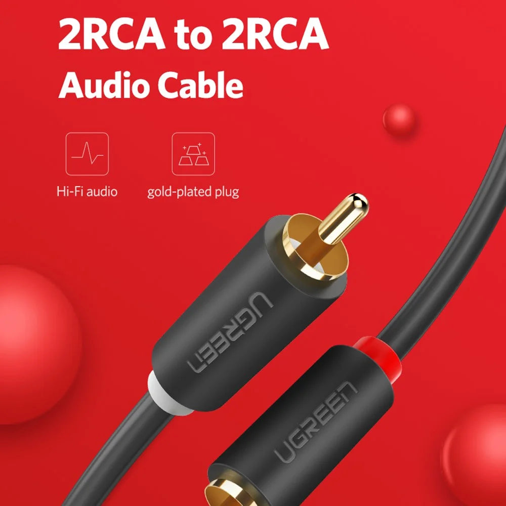 UGREEN 2m RCA Stereo Cable 2 RCA Male to 2RCA Male Stereo Audio Cable for Home Theater HDTV Amplifier Hi-Fi System Audio Cable - 2