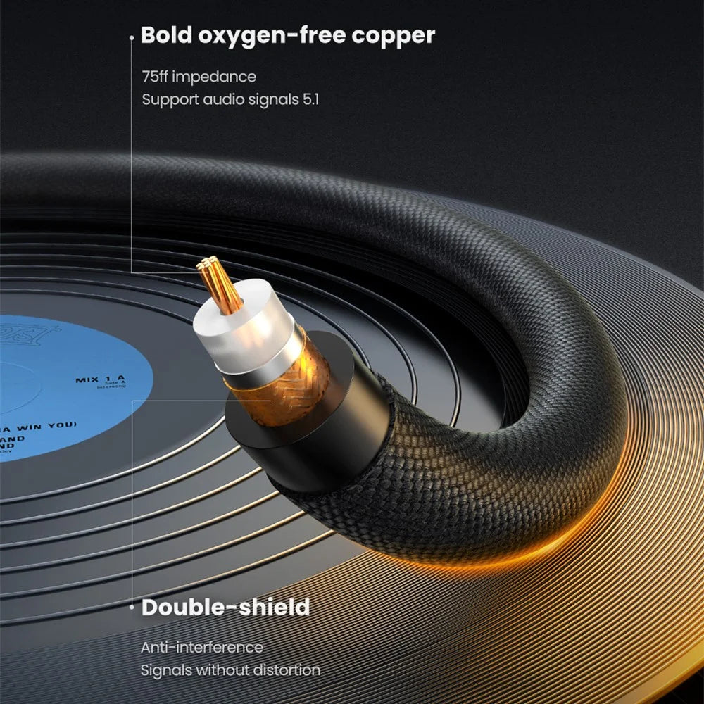 UGREEN 2m RCA Male to RCA Male Digital Coaxial Audio Cable Subwoofer Speaker Braided Cord for DVD/TV/Amplifier - 3