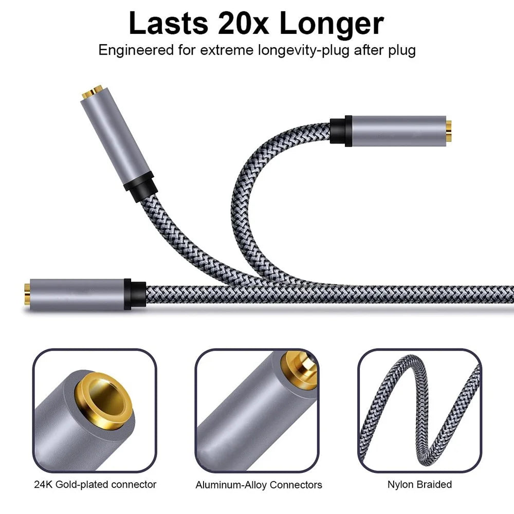3m 3.5mm Male to Female Audio Cable HiFi Stereo TRRS Aux Cord Audio Extension Cable for Microphone Speaker Headphone - 3