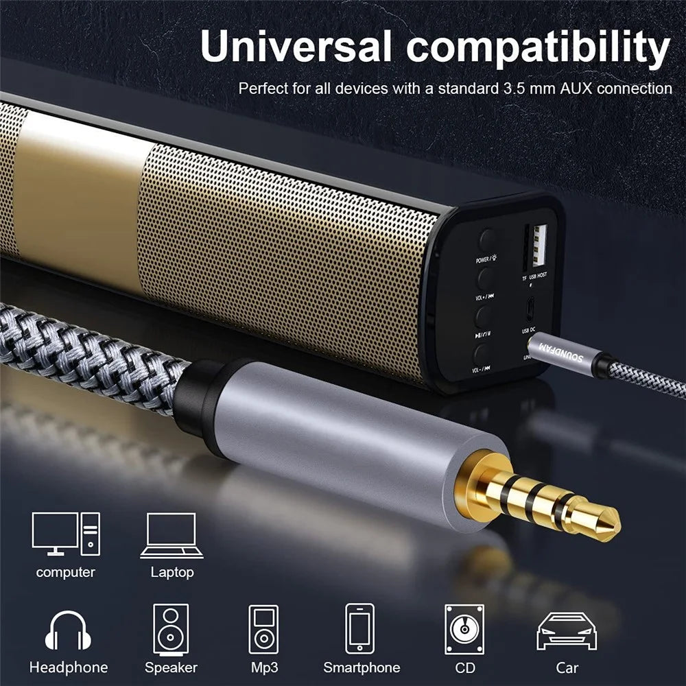 3m 3.5mm Male to Male Braided Audio Cable HiFi Stereo Aux TRRS Extension Cable for Microphone Speaker Headphone - 3