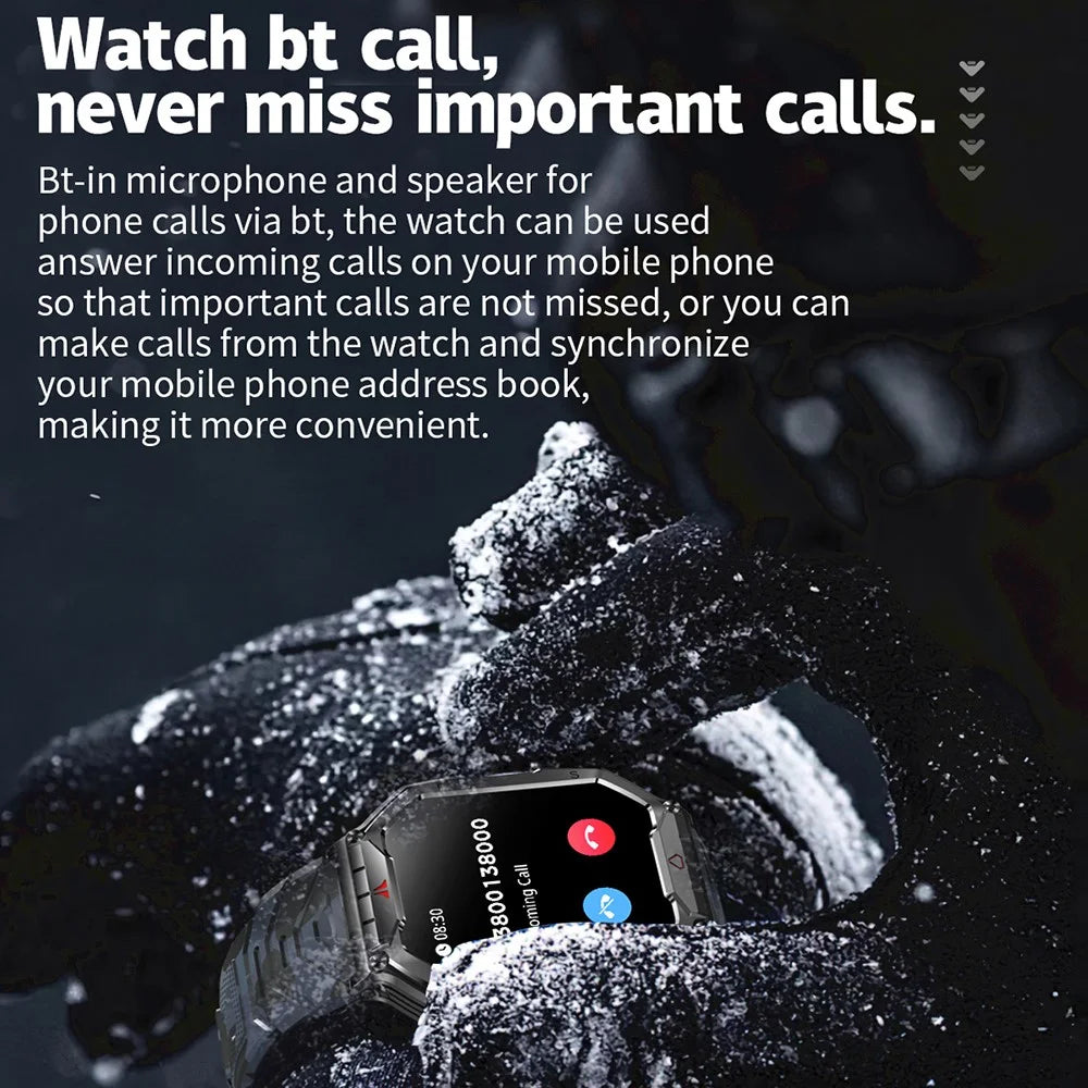 KR82 Waterproof Men's Wrist Bracelet Flashlight 2.1-Inch Screen Smart Watch for Outdoors - Black+Blue - 6