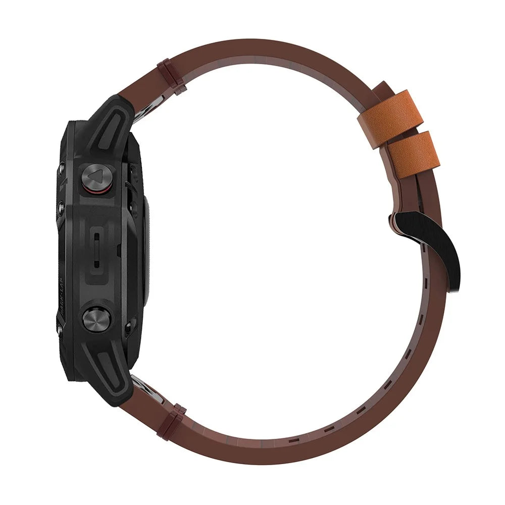 For Garmin Fenix 6 / Amazfit Falcon Leather Smart Watch Band Pin Buckle Wrist Strap Replacement - Brown - 4
