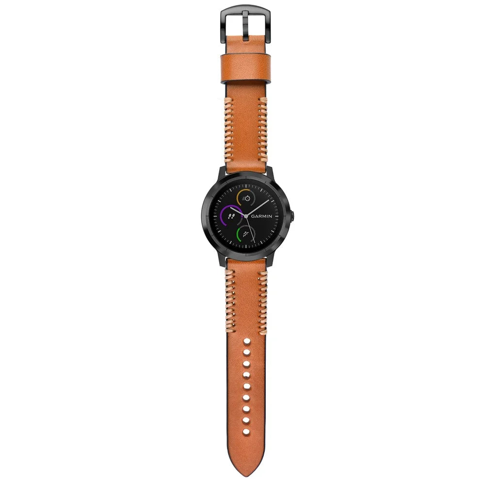 20mm Pork Ribs Style Genuine Leather Watch Band Strap for Garmin Vivoactive 3/Vivomove HR - Brown - 6