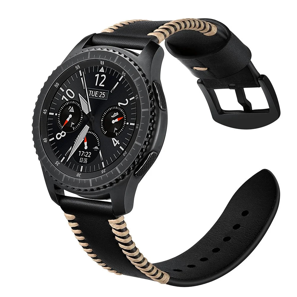 22mm Top Layer Cowhide Leather Watch Strap Watchband Replacement for Samsung Gear S3 Classic/S3 Frontier - Black - 3