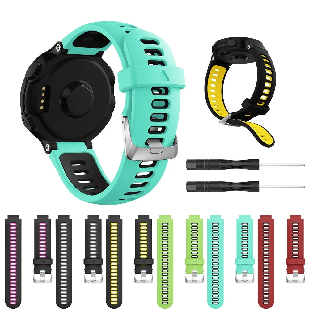 For Garmin Forerunner 735XT 220 230 235 620 630 Silicone Watch Band Wrist Strap Replacement with Silver Buckle - Red / Black - 5