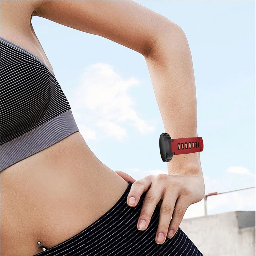 For Garmin Forerunner 735XT 220 230 235 620 630 Silicone Watch Band Wrist Strap Replacement with Silver Buckle - Red / Black - 6