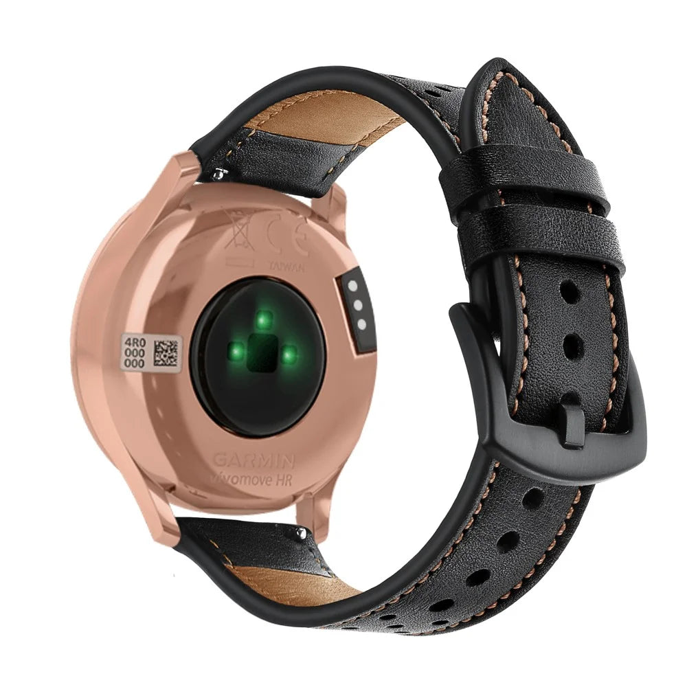 20mm Genuine Leather Watch Band Strap 20mm for Garmin vivoactive 3/vivomove HR - Black - 1