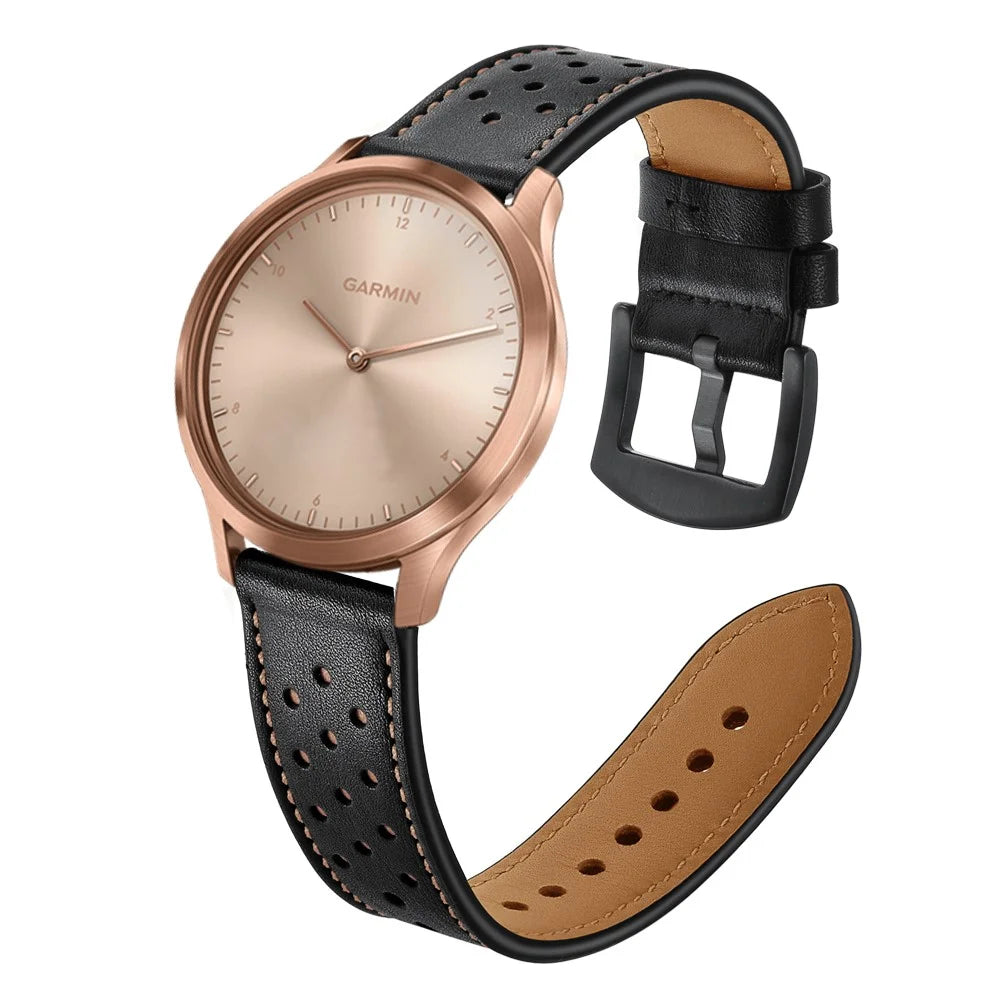 20mm Genuine Leather Watch Band Strap 20mm for Garmin vivoactive 3/vivomove HR - Black - 2